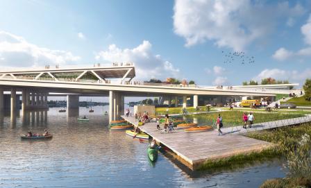An artist’s rendering of the park’s boat launch. Image courtesy of OLA+OLIN.