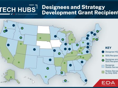 Tech Hubs Designees and Strategy Development Grant Recipient map
