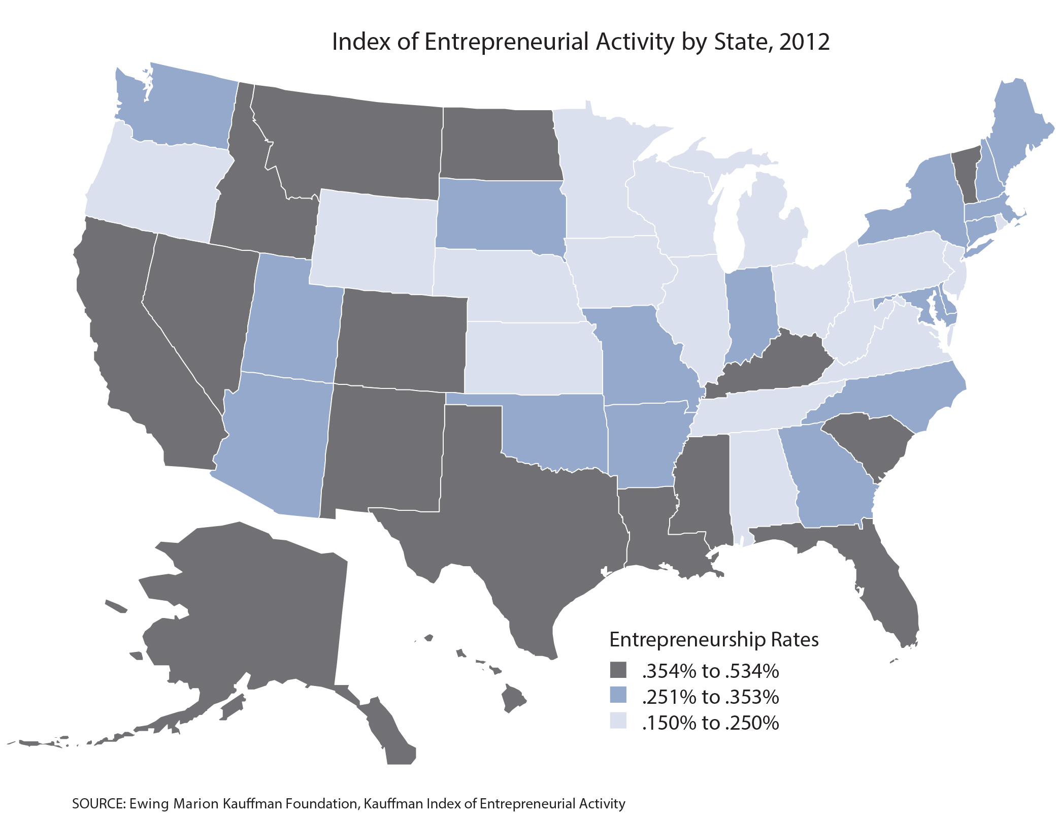 Map of entrepreneurial activity by state, 2012