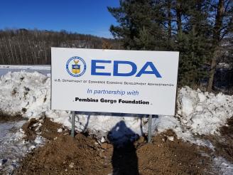 A photo of an EDA sign for the project.
