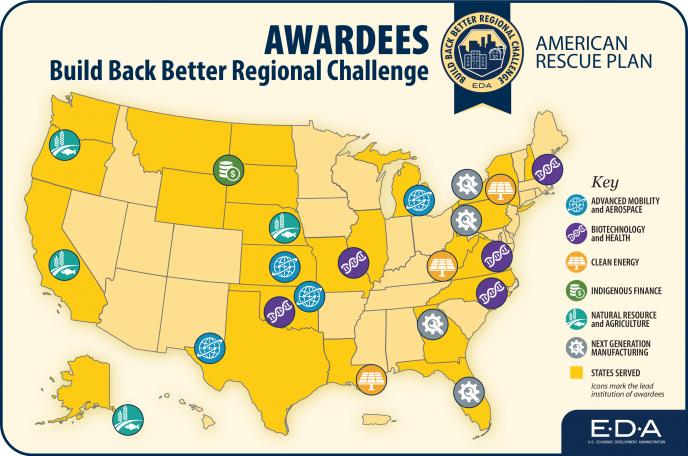 Build Back Better Regional Challenge Awardees Map