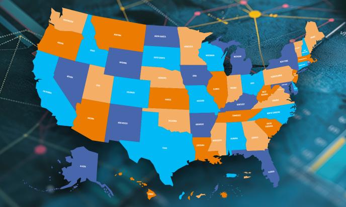 Graphic US State map with territories