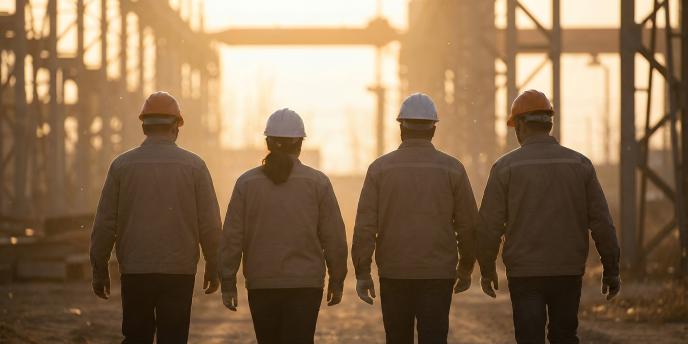 Photo of 4 construction crew walking