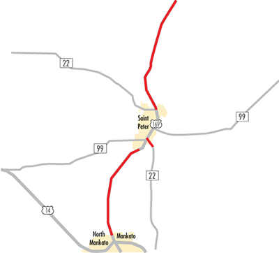 Map showing detour route and where the construction will take place. Source: MNDOT