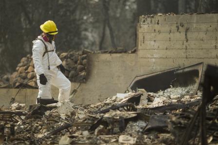 Sgt. Brad Chambers of the California National Guard’s 49th Military Police Brigade conducts search and debris clearing operations in Paradise, California following the destructive Camp Fire