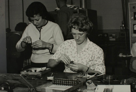 Circa 1965, two working with electrical components at the Airpax plant in Cambridge, Maryland.
