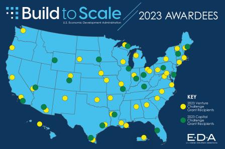 EDA map of FY 2023 Build to Scale awardees.