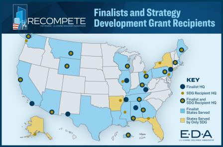 Map of Recompete Finalists and Strategy Development Grant Recipients