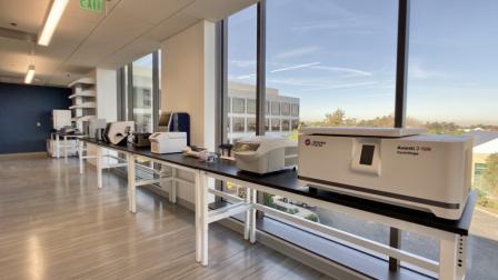 Scientific equipment purchased with support from an EDA grant is seen in this photo from University Lab Partners. In the foreground is a refrigerated benchtop centrifuge used for cell harvesting and DNA precipitation.