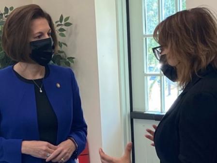 United States Senator Catherine Cortez Masto (left) speaks with Assistant Secretary of Commerce for Economic Development Alejandra Y. Castillo prior to last week’s roundtable discussion about economic development in southern Nevada.