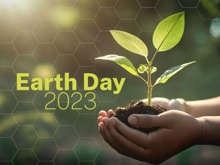 EDA celebrates Earth Day 2023 graphic of hands holding dirt with leaves growing out of it