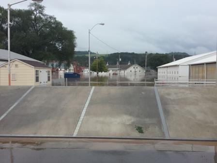 Flood wall in Bloomsburg, PA holds back recent flood waters in August 2018