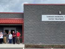 From Left to Right: Lauren Egleston, Leslie Cote (PENNVEST), Fred Johnson (TMA Board), State Representative Tina Pickett, Kyle Lane (former TMA Manager), TMA Chairman Michael Walsh, TMA Secretary Charlotte Sullivan, Arnold Kriner (Senator Gene Yaw’s Office), and Brian Shura (Stiffler-McGraw).