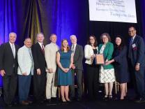 The Eastern Shore Economic Recovery Project Team receives the 2022 Maryland Economic Development Association (MEDA) Award. Pictured are John Wasilisin, Danny Thompson, Scott Warner, Greg Padgham, Erin Silva, Dan McDermott, Susan Banks, Debbie Bowden, Cassandra Vanhooser and Gordon Knox. Photo by Rick Lippenholz.