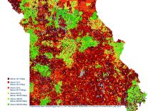 Results from the EDA-funded study show that many areas in Missouri are unserved or underserved (shaded red and orange) of broadband internet service.