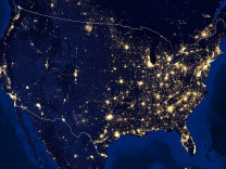 Generic map of continental US showing lights at night